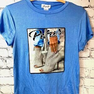 Studs Rhinestones Alyssa Rhinestones Studs Tee Shirt Blue size XS